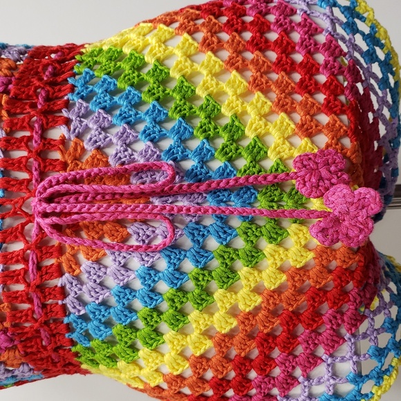 Color Block Open Knit Tassel Tie Backless Knot Waist Cami Romper Women's Size 6 - Picture 4 of 13